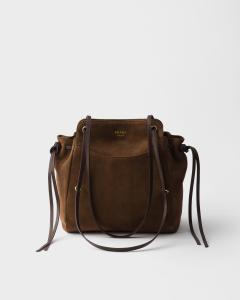 Сумка-тоут Prada Carry среднего размера из замши, коричневый