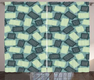 Шторы ABAKUHAUS Modern Rustic, холодные тона, прямоугольники, универсальные, для гостиной, ленточное полотно с петлями и крючками, 280 x 225 см, темно-бирюзовый и светло-зеленый Abakuhaus
