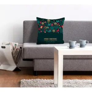 Декоративная подушка Праздники Наволочка, С Рождеством и С Новым Годом, надпись, праздничная Queence, Grün + bedruckt