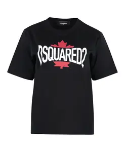 Хлопковая футболка с коротким рукавом и принтом Dsquared2, черный
