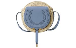 Сумка кроссбод Chloé Marcie из волокна рафии с кожаной вставкой, женская синяя