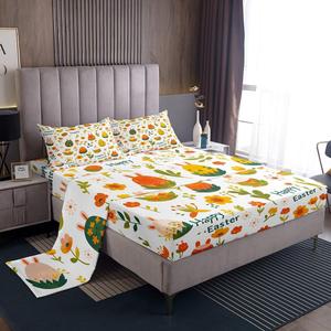 Erosebridal Комплект постельного белья Happy Easter с пасхальными яйцами и цветочным принтом в деревенском стиле, Yellow Orange White