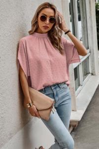 Швейцарская блуза в горох с высоким воротником и спущенным плечом TRUEDAMES, розовый