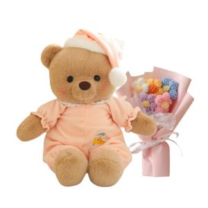 Пижама Good Night Pajamas Piglet Bear, плюшевая кукла Elephant Companion Sleep Doll Teddy Bear Dolls, высота 40см WANTONGLE, Bear Pink+Cream Puff Bouquet