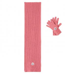 Комплект из шерстяного шарфа и перчаток с логотипом Moncler Enfant, розовый