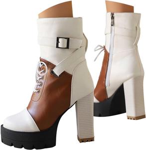 Женские ботильоны на высокой платформе с толстым каблуком, круглым носком и шнуровкой, удобные осенне-зимние ботинки челси с боковой молнией, классические кожаные туфли Generic, White