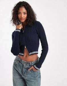 Толстовка Cotton On Everfine с двойной застежкой-молнией в цвете Total Eclipse с белой отделкой