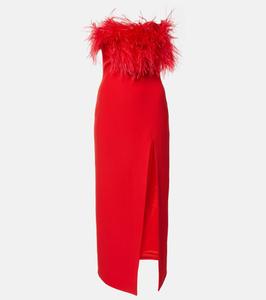 Платье миди с отделкой из перьев David Koma, красный