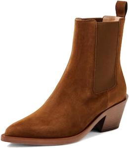 Женские эластичные ботинки Челси на низком широком каблуке с заостренным носком, ботильоны до щиколотки, удобная обувь для работы и бизнеса, размеры 4-16 US Wo wagas, Tan Brown