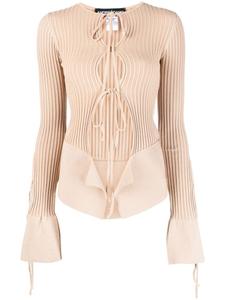 ANDREĀDAMO топ с длинными рукавами и завязками, нейтральный цвет