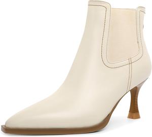 Женские ботильоны с острым носком Челси, короткие ботинки с задней молнией, каблук 7 см Jaffamiraco, Beige