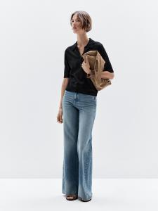 Свитер открытой вязки с воротником-поло Massimo Dutti, черный