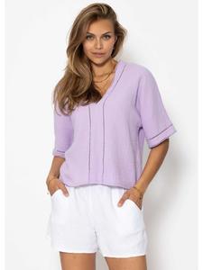 Блузка из муслина с кружевной вставкой сиреневого цвета SASSYCLASSY