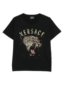 Футболка с тигриным принтом Versace Kids, черный