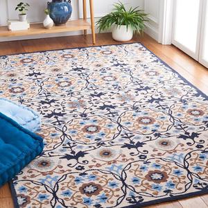 Ковер SAFAVIEH, 163 x 254 см, Chelsea Collection, Ivory & Navy, ручное плетение, французский кантри стиль, шерсть, идеально для помещений с высокой проходимостью в гостиной, спальне (HK727A)