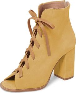 Женские ретро ботильоны YDN с открытым носком и шнуровкой, на массивном высоком каблуке, короткие ботинки с молнией, ковбойские рабочие туфли, размер 4-15 США, Yellow