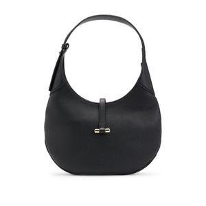 Сумка-хобо из тисненой кожи с золотистой фурнитурой BOSS, черный