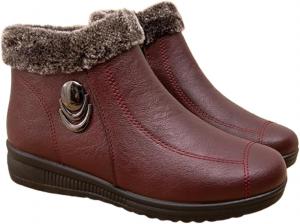 Женские ботильоны на платформе с искусственной подкладкой, зимние теплые снежные ботинки, противоскользящие повседневные ботиночки для осени и холодной погоды Generic, Red-B