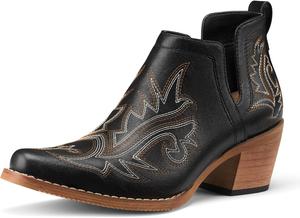 Женские короткие ботинки Rollda Cowboy, ковбойские ботильоны с массивным каблуком, женские вестерн-ботильоны с V-образным вырезом для ковбойского стиля, Black