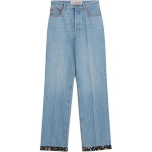 Джинсы прямого кроя с цветочной отделкой Valentino, синий