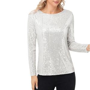 Женский топ с длинным рукавом и пайетками, круглым вырезом и приталенным силуэтом Anna-Kaci, Silver