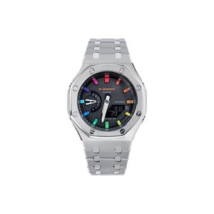 CASIO Часы Unisex Liquid Crystal/Analog Dual Display Series 48.5mm Black Watch, Rainbow Epoch Interstellar Sand Silver