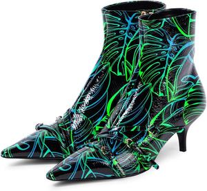 Женские ботильоны FOWT с ремешками, пряжками, заостренным носком, на низком каблуке, с боковой молнией, короткие ботинки, модные зимние и осенние, размер 4-16 US, Leaf Print