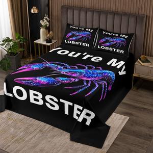 Erosebridal Комплект постельного белья Kids Lobster с морскими животными, звездами и кораллами в черном цвете, Black Blue Purple