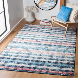 Ковер SAFAVIEH, 161 x 229 см, Madison Collection Navy/Ivory MAD773M в стиле бохо с полосками и эффектом потертости, без линьки, для гостиной и спальни