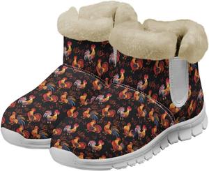 Зимние ботинки Chaqlin Rooster Snow для женщин, укороченные, теплые, с нескользящей подошвой, широкие, с флисовым плюшем, мягкие, легкие, повседневные, на плоской подошве, удобные, для улицы, Fall Floral Rooster