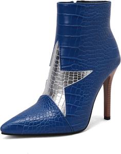 Женские ботильоны Aflngle с высоким каблуком-стилет, с принтом рептилий, острым носком, боковой молнией, комбинированные, удобные, на вечерние мероприятия, короткие ботинки