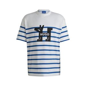 Футболка свободного кроя из хлопкового трикотажа с логотипом собаки HUGO, белый