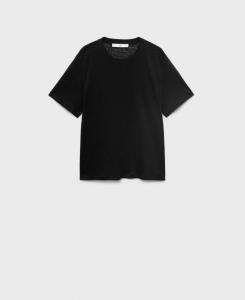Женская льняная футболка с коротким рукавом MANGO, Black