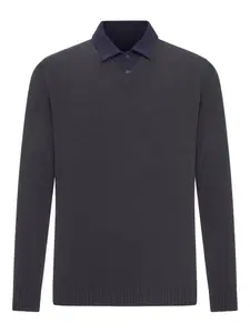 Поло из хлопкового пике с контрастным воротником Roberto Collina, серый