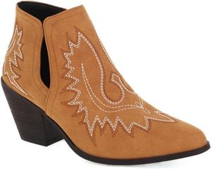 Женские ботильоны Aflngle с вышивкой, заостренным носком, на низком массивном каблуке, с эластичной вставкой Челси, короткие западные ковбойские казаки, Brown