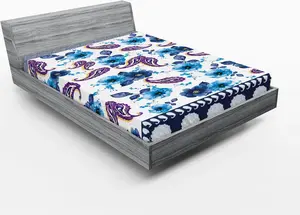 Простыня на резинке ABAKUHAUS с узором Пейсли, акварельными весенними лепестками и восточными мотивами, 150 x 190 см, лазурно-голубой многоцветный Abakuhaus