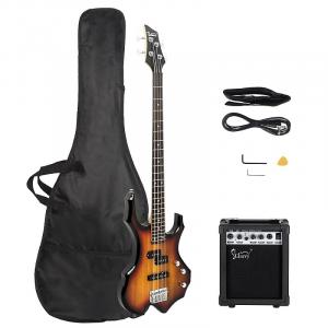 Басс гитара Glarry Sunset Burning Fire Electric Bass Guitar Full Size 4 String + 20W Amplifier