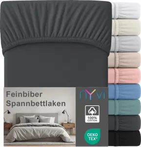 Простыня на резинке из фланели "Делюкс" для матрасов глубиной до 25 см - очень теплая и мягкая, 100% хлопок, не требует глажки, предварительная усадка, цвет: антрацит, размер: 140x200 см NYVI