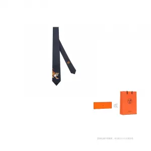 HERMES Шелковый галстук мужской морской синий, Marine Blue