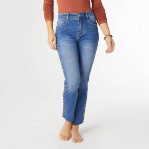 Джинсы Everstretch Straight Ankle с разноцветной вышитой полоской из денима средней плотности COCO + CARMEN, Medium Denim