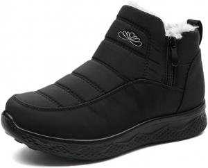 Женские зимние ботинки с теплой меховой подкладкой, водонепроницаемые, слипоны на молнии, удобные ботильоны для улицы Generic, Black