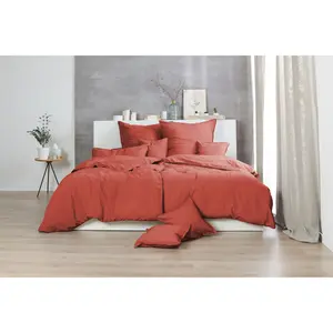 Постельное белье Primera «Stone-Washed», с мелкой складкой, качество Renforceé, из 100% хлопка, с застежкой-молнией, легкое в уходе, сертифицировано STANDARD 100 от OEKO-TEX, красный/коричневый
