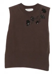 Топ без рукавов с пайетками Ermanno Firenze, коричневый