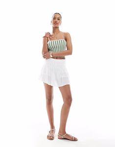 Мини-юбка Stradivarius с вышивкой белого цвета