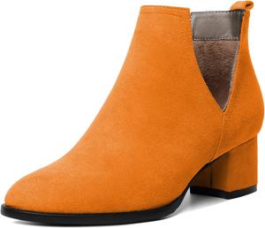 Женские ботильоны Soireelady с V-образным вырезом, оканчивающиеся на щиколотке, с круглым носком, вырезами, на устойчивом среднем каблуке, удобные ботильоны на ножку, легко надеваются, Suede Orange
