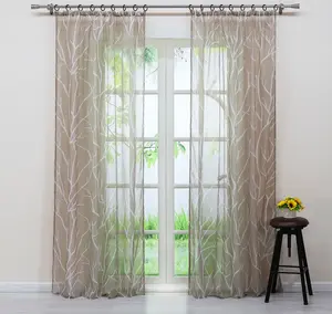 Штора со сборчатой лентой, вуаль с узором "Белые ветки", прозрачная, спальня/гостиная, ШxВ 140x225 см, песочный цвет, 1 шт. Joyswahl