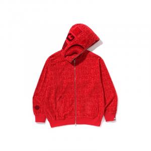 Бейп люкс спорт принт акула расслабленный крой худи на молнии A BATHING APE, красный