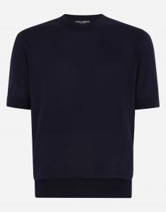 Шелковый свитер с круглым вырезом и вышивкой dg Dolce & Gabbana, синий