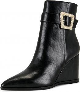 Женские ботильоны Pazzion с зауженным носком, боковой молнией, клиновидным каблуком средней высоты, ремешком с пряжкой, короткие ботинки для повседневной носки, вечеринок, офиса и платьев, размеры 4-16 US, Black