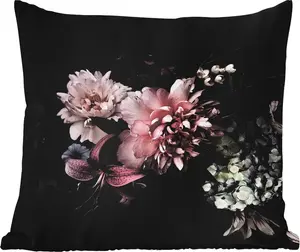 Подушка для улицы - Цветочная - Винтажная - Пастельная - Черная - Букет - 45x45 см - Устойчива к атмосферным воздействиям - Подушка для отдыха - Подушка с фотографией - Декоративная подушка MuchoWow